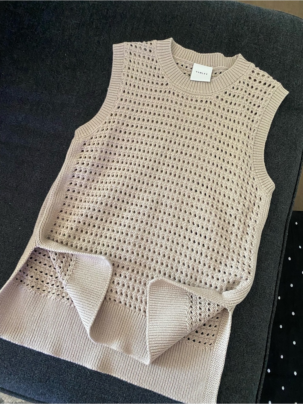 Varley Open-Weave Sleeveless Knit Vest in Beige- Small